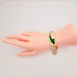 New Elegant 14K Gold Plated Green Saint Jude chunky bling bling men’s Bracelet.